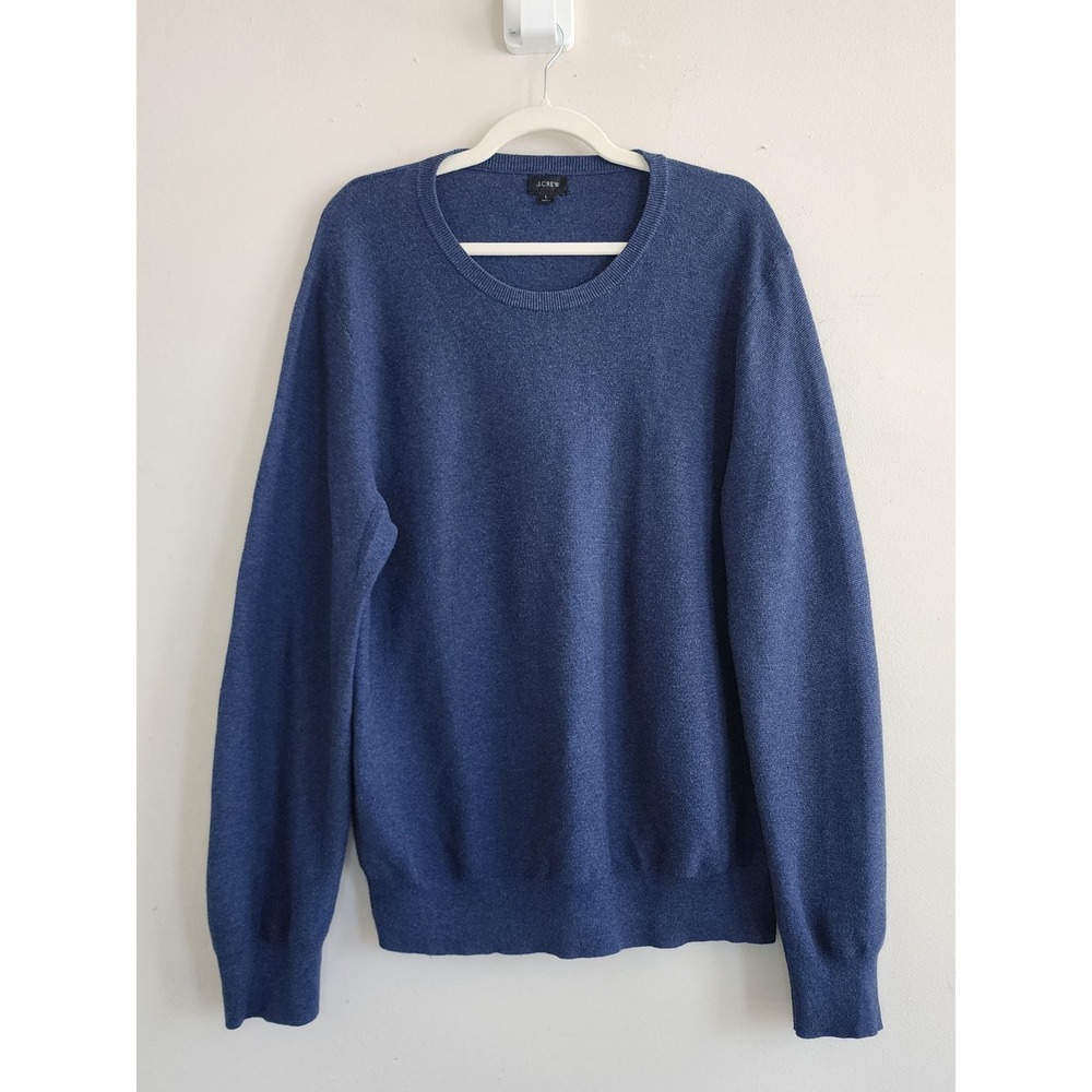 J Crew Mens Crewneck Sweater Large Preppy Classic Minimalist Casual Blue Cozy